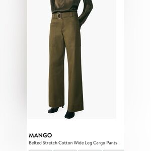 NWOT Size 2 MANGO Olive Green Belted Wide Leg Cargo Trouser Pants